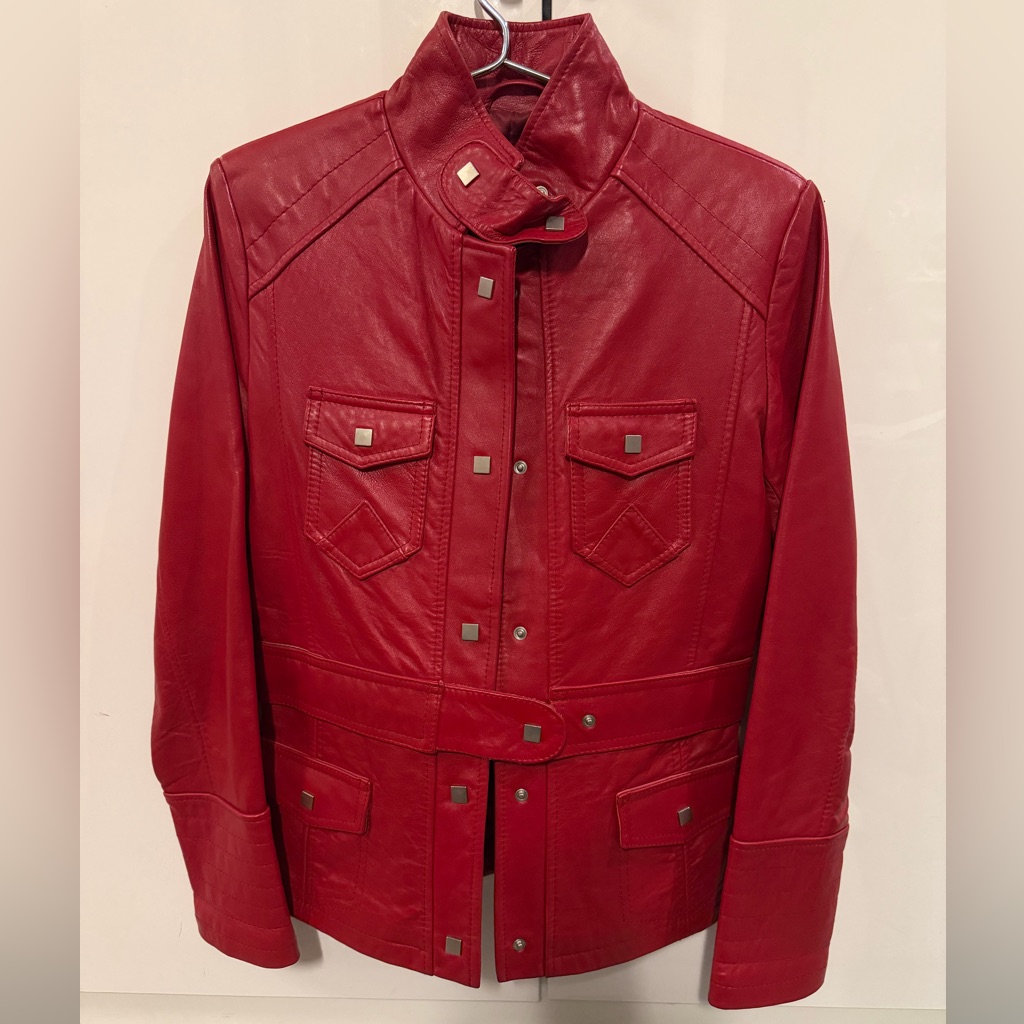 Red Moto Leather Jacket - Classic Snap-Front Style - Custom Ordered